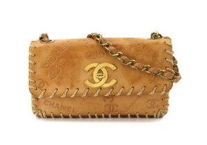 Chanel Cruise Natural Leather Chain Shoulder Bag Gold Coco Mark Used Authentic - Picture 1 of 8