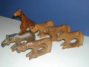 Hand carved African animal napkin rings-set of 6 - Picture 1 of 6