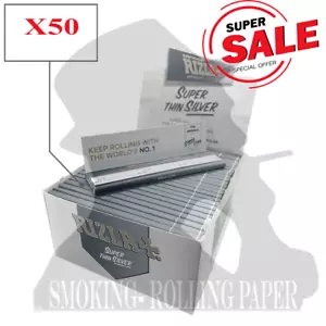 Cartine Rizla Argento Lunghe Srebro KING SIZE Scatole Da 50 Libretti - Zdjęcie 1 z 2