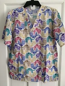 Womens Barco Medical Nursing Scrub Top Size S Dog Cat Pockets Dental Vet Animals - Picture 1 of 8
