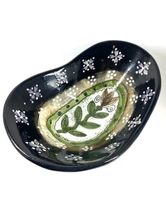 Vintage Sascha Brastoff California Pottery Tulip Flower Black Oval Bowl Signed - Picture 1 of 12