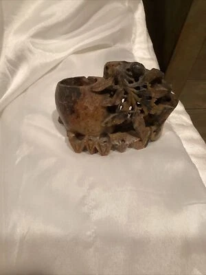 Antiguo accesorio de escritorio chino tallado a mano para tallar piedra de jabón Foto 1 de 4