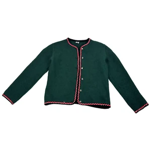 Vintage Green & Red Trim Wool Cardigan Sweater Formal Size XS/S - Picture 1 of 8