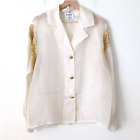 Vintage Francesca Of Damon Women's Top Cream Embroidered Gold Lace Silk Sheer 10