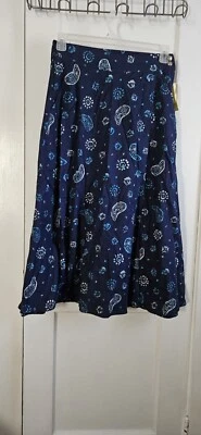 Falda Bohemia Lizeware De Colección Talla 10 Azul Paisley Bolsillo Envoltura Midi Algodón Foto 1 de 4