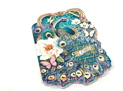 PUNCH STUDIO GOLD FOIL JEWEL EMBELLISHED DIE CUT FANCY PEACOCK 5X7 NOTEPAD