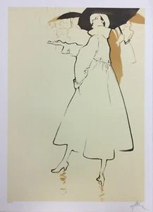 Art Deco Modern Unframed Rene Gruau Hand Signed Lithograph Springtime Shower - Afbeelding 1 van 5