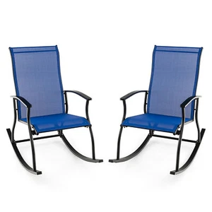 Set of 2 Outdoor Rocking Chair Patio Rocker w/ Breathable Fabric - Picture 1 of 9