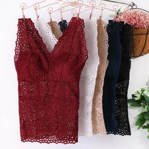 Women's Lace Floral Bralettes Longline Vest Wireless Padded Bra V-Neck Tank Tops - Picture 1 of 17