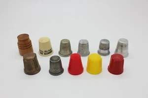 VTG Thimble Lot 11 pcs - Pewter, Sterling Silver, Wood & Plastic - Picture 1 of 12