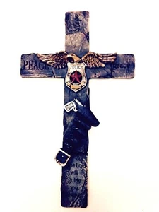 Police Cross 12x7inch Law Enforcement Wall Hanging Patriotic Decoration New - Picture 1 of 4