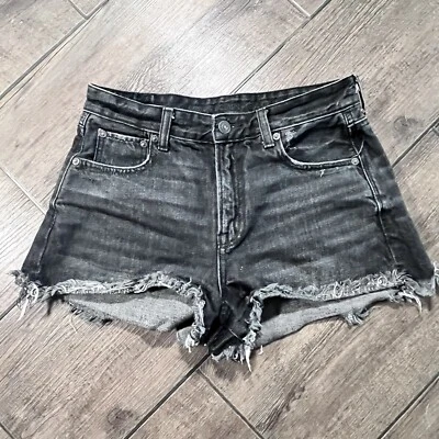 American Eagle Cutoff Shorts Womens Sz 4 Black Hi-Rise 30x2 Distressed Denim - Image 1 of 4