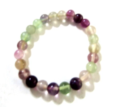 Flourite Gemstone Bead Stretch Bracelet 8mm 7 inch - Image 1 of 4