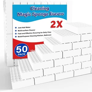Magic Sponge Erasers, 50 Pack 2X Density Stronger Melamine Sponge Foam Pads, ... - Picture 1 of 6