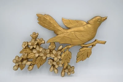 Arte de pared vintage MCM Gold Bird Dogwood flores ramas 1967 Dart Industries EE. UU. Foto 1 de 4