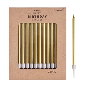 PHD CAKE Gold Long Thin Metallic Birthday Candles Cake Candles Birthday Parti... - Picture 1 of 8