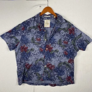 Tasso Elba Island Floral Blue Short Sleeve Shirt Mens XL Camp - Cotton 48 / 26 - Picture 1 of 6