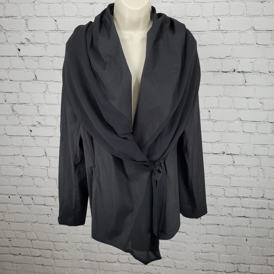 Jaqueta Lafayette 148 preta leve de seda elástica xale de chiffon gola capuz 16 - Imagem 1 de 4