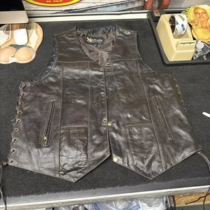Xelement Mens XXL Brown Leather Motorcycle Vest Pockets - Picture 1 of 12