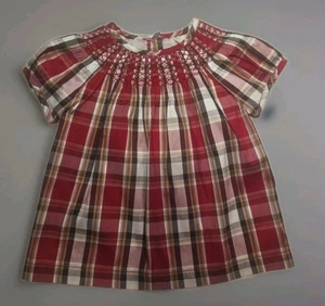 Janie and Jack Girl Red Silk Plaid Smocked Shirt Blouse Holiday Christmas Sz 5T - Picture 1 of 16