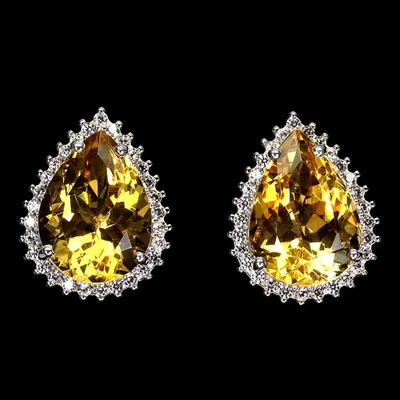 Pendientes de plata de ley 925 pera citrino 16x12 mm circón piedras preciosas naturales joyero Foto 1 de 4