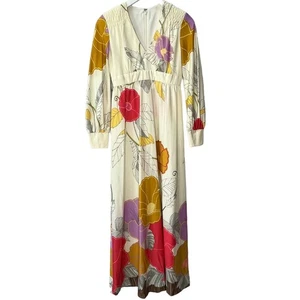 Vintage Tori Richard Honolulu Floral Maxi Dress Size 8 Long Sleeve V-Neck Hawaii - Picture 1 of 10