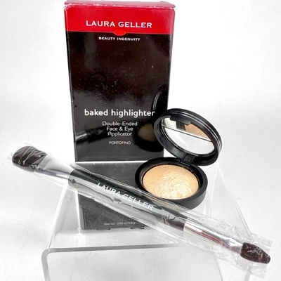 Laura Heller PORTOFINO Baked Highlighter & Brush Boxed Set Natural Glow 1.8g NEW - Image 1 of 4