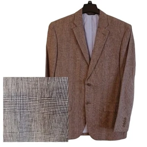 Tasso Elba Island Mens Blazer M Linen Cotton  Glen Plaid Grey Striped Liner NWOT - Picture 1 of 8