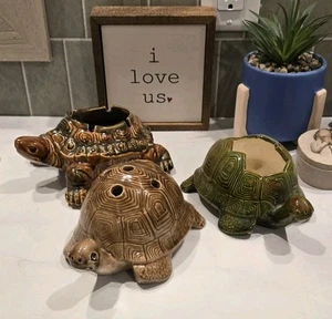 Vintage Turtle Ceramic Glossy Glaze  L@@K Signed Getting All 3!!  Pottery - Picture 1 of 7