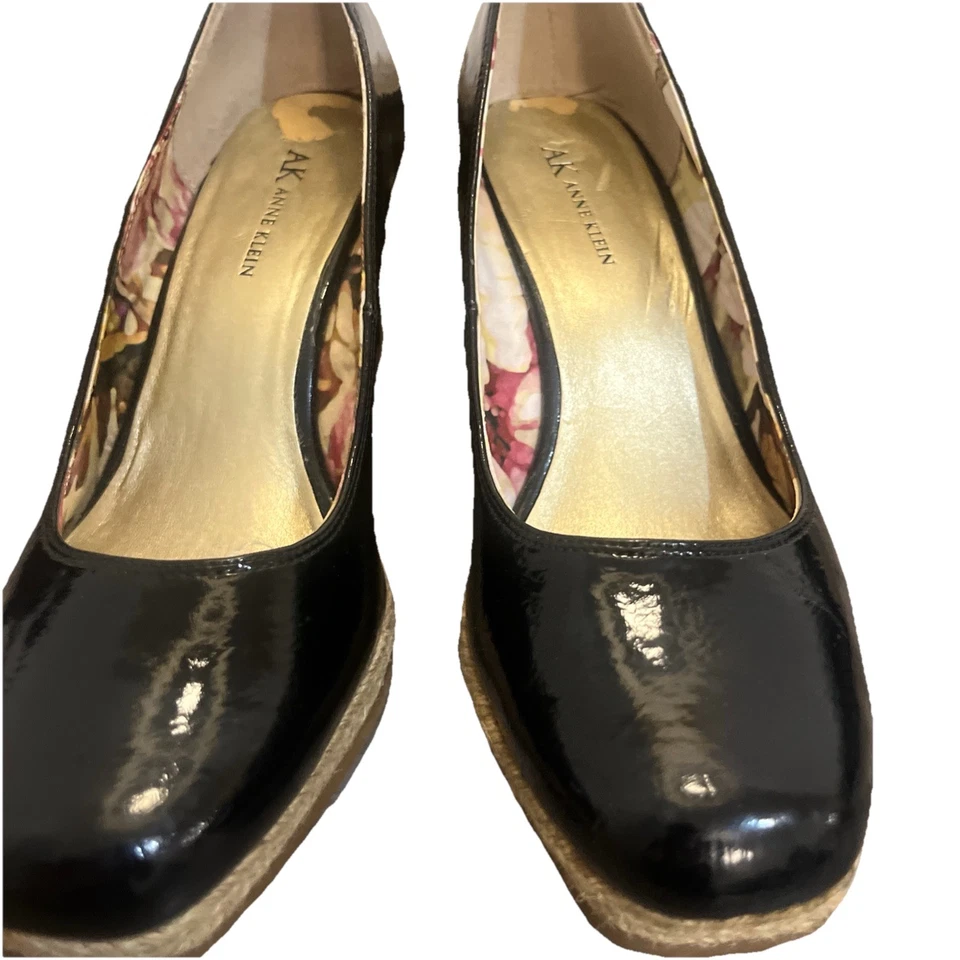 Anne Klein Akvarya Alpargatas de Cuero Negro Cuña Bomba Talla 6.5 Eslinga Foto 1 de 4
