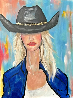 ORIGINAL That COWGIRL Ainsley HECHA A MANO PINTURA ARTÍSTICA COLORIDA CERTIFICADO DE AUTENTICIDAD 18x24 Foto 1 de 4