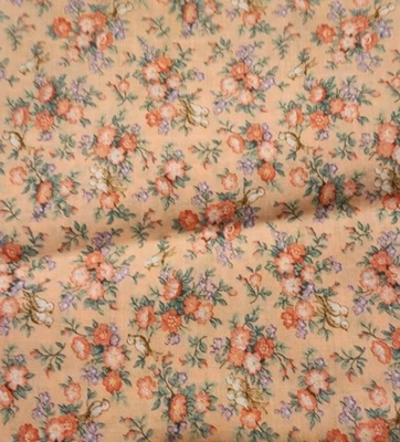 fabric cotton by the yard Orange And Purple Flowers With Bird 1 Yard - Image 1 of 2
