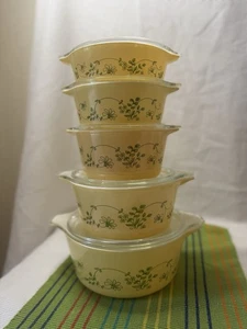 Vintage Pyrex SHENANDOAH Floral Cinderella 10 piece casserole set 471-475 (B) - Picture 1 of 24
