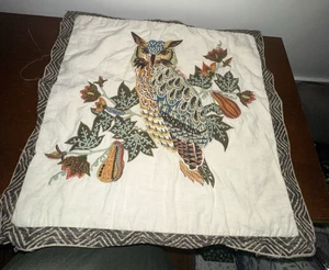 Pottery Barn Aldo Owl Embroidered 20" sq Pillow Cover Fall Autumn Halloween - Picture 1 of 8