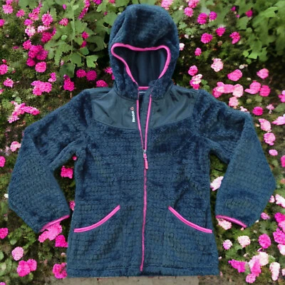 Reebok jacket Child/Girl Medium (10-12 yrs.) faux fur with hood/pink trim/lined - Image 1 of 4