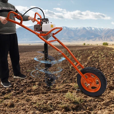 63CC 3HP Post Hole Digger Gas Powered Earth Auger Borer Wheelbarrow Ground Drill - Image 1 of 4