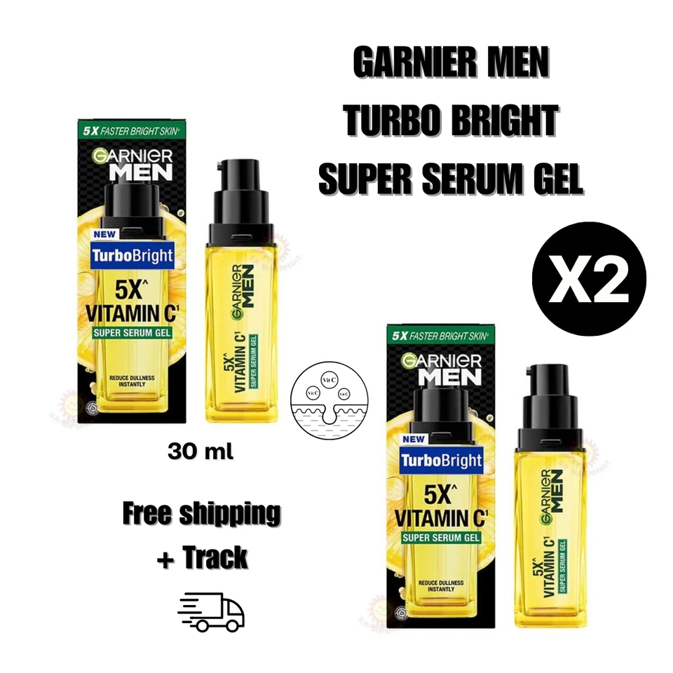 X2 GARNIER MEN TURBO BRIGHT SUPER SERUM GEL 30 ML. - Imagem 1 de 4