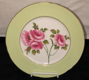 Shelley China *RAMBLER ROSE CAMBRIDGE* W/LIGHT GREEN RIM 8 1/4" PLATE - Picture 1 of 2