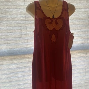 Camicia da notte rossa Contessa in nylon taglia media con orlo in pizzo midi nuova con etichetta - Foto 1 di 7