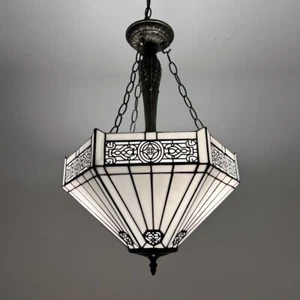 Tiffany Style Pendant Lamps White Stained Glass Hexagon LED Bulbs Included 16"W - Picture 1 of 7