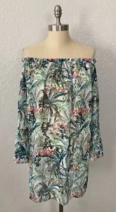 NWT! Jessica Simpson Palm Print Off The-Shoulder Bell Dress Cover-Up Size Small - Picture 1 of 12