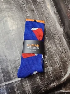 Human Knowledge Mens Crew Novelty Socks Blue/Red Plastic Drinking Cup Size 6-12 - Picture 1 of 4