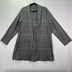 Eileen Fisher Wool Blend Plaid Gray Open Front Cardigan Sweater XL Office - Picture 1 of 8