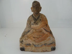 ANTIQUE  TIBETAN MONGOLIAN BUDDHIST HAND MADE CLAY STATUE OF LAMA - Picture 1 of 12