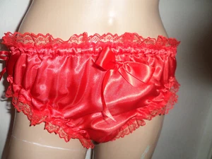 ADULT BABY SISSY BRIGHT RED SATIN LACE TRIM bikini PANTIES   BOWS M/L - Picture 1 of 3