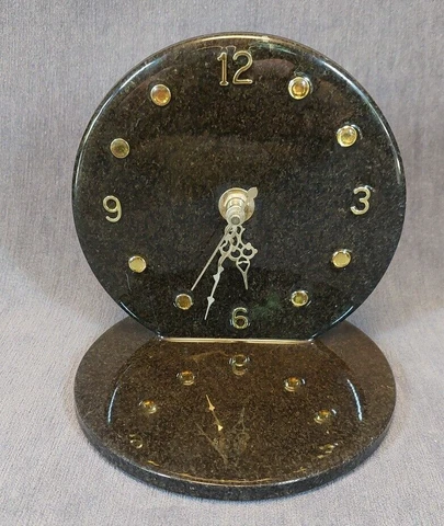 Vintage Tochigi Tokei Co. Round Polished Black Stone Clock Cover