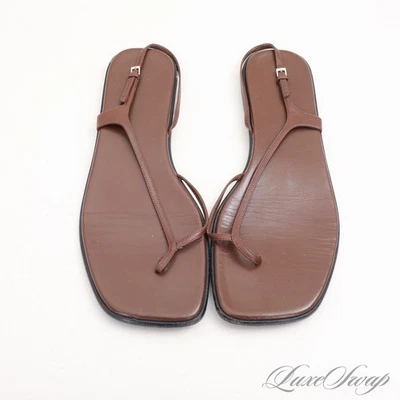 The Row Made in Italy Chocolate Brown Spaghetti Strap Leather Flat Sandals 40 NR - Image 1 of 4