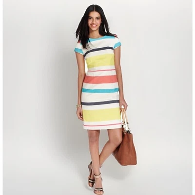 Vestido Tommy Hilfiger Mujer 8 Mezcla de Lino Cambio Rayas Forrado Y2K Verano Elegante Foto 1 de 4