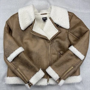 I.N.C. International Concepts Women's Cropped Faux-Leather Aviator Jacket Tan XL - Bild 1 von 10