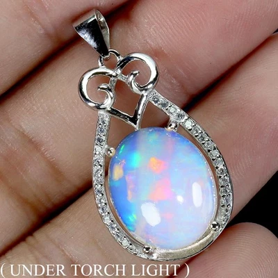 Ювелирные изделия кулон серебро 925 пробы овальный огненный опал 14x12 мм натуральный драгоценный камень - Изображение 1 из 4